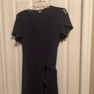 Dark Blue Short Sleeve Wrap Dress